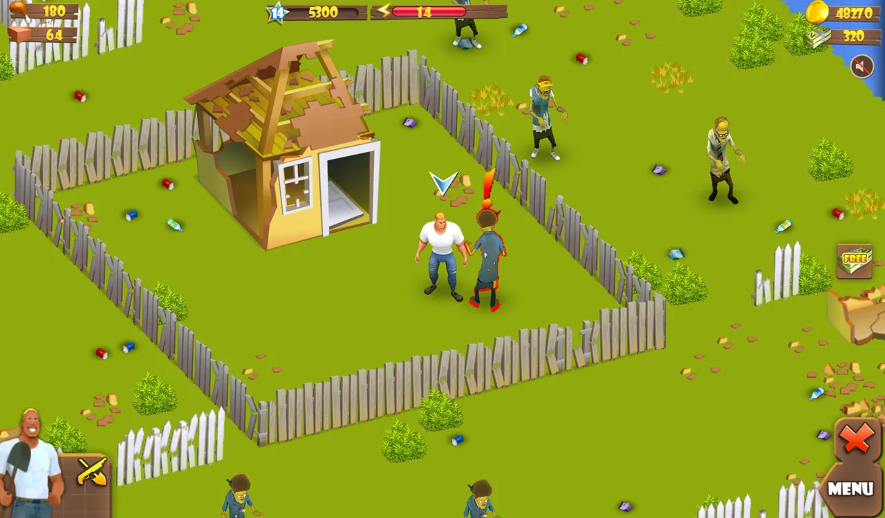 Tu granja, con el HUD y los zombis acercándose