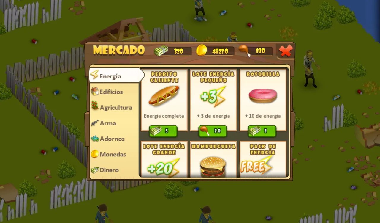 El mercado: energía, edificios, cultivos y armas